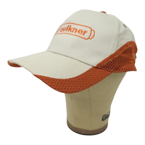 Faulkner Mesh Tuck Strap Cap Embroidered Logo Curved Visor Trucker Baseball Hat - Picture 2 of 13